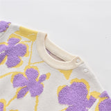 Delilah Sweater - White with Purple Flowers