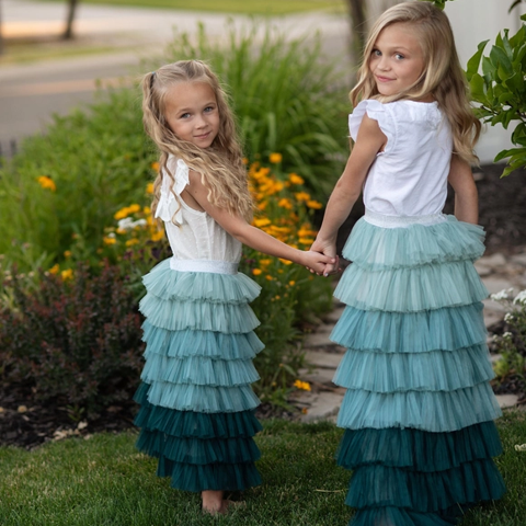 Dusty Blue & Teal Ombre Tiered Tulle Skirt