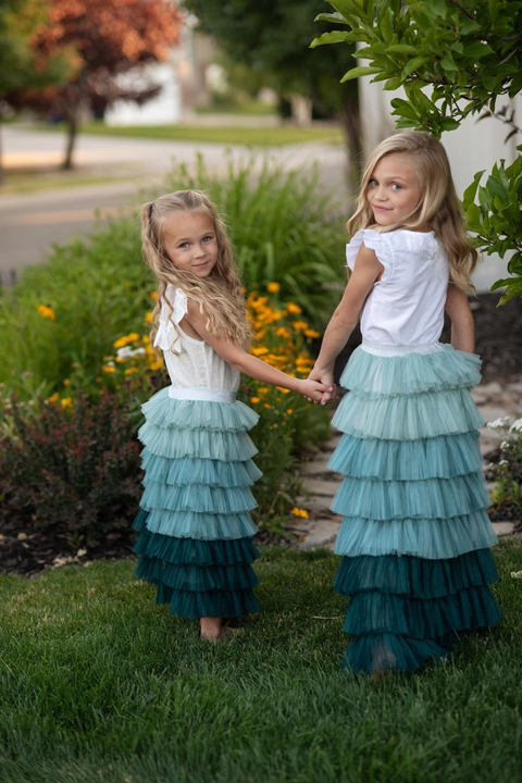 Dusty Blue & Teal Ombre Tiered Tulle Skirt