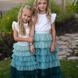 Dusty Blue & Teal Ombre Tiered Tulle Skirt