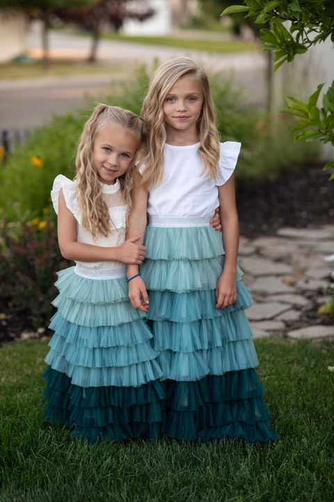 Dusty Blue & Teal Ombre Tiered Tulle Skirt