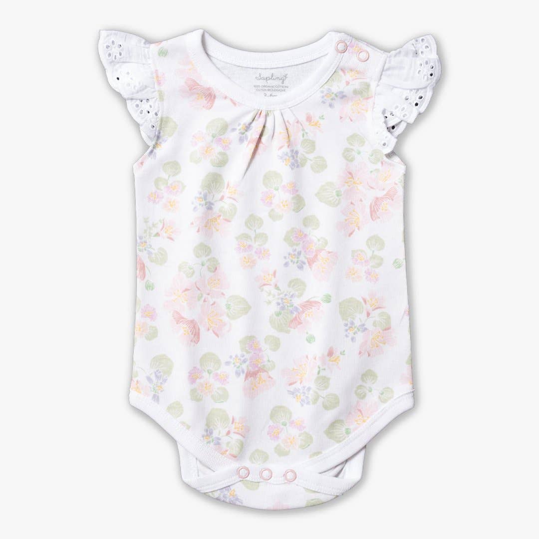 Dune Flowers Lace Baby Bodysuit: 0-3m, Pink / white