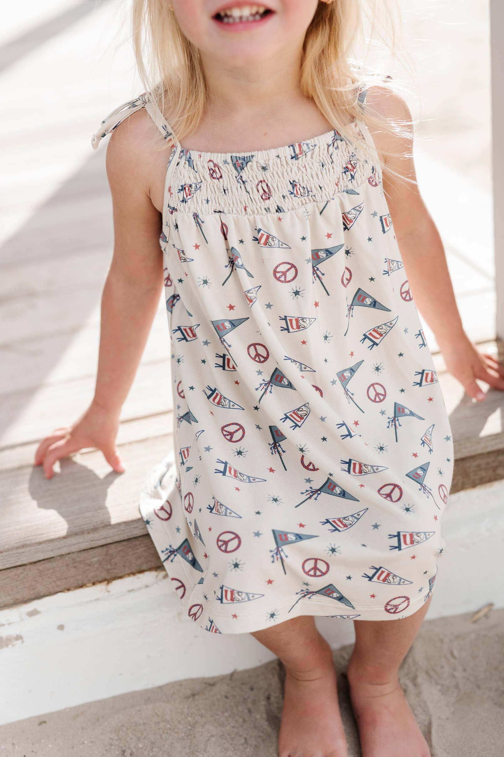 Americana Girl's Smocked Dress in USA Flag