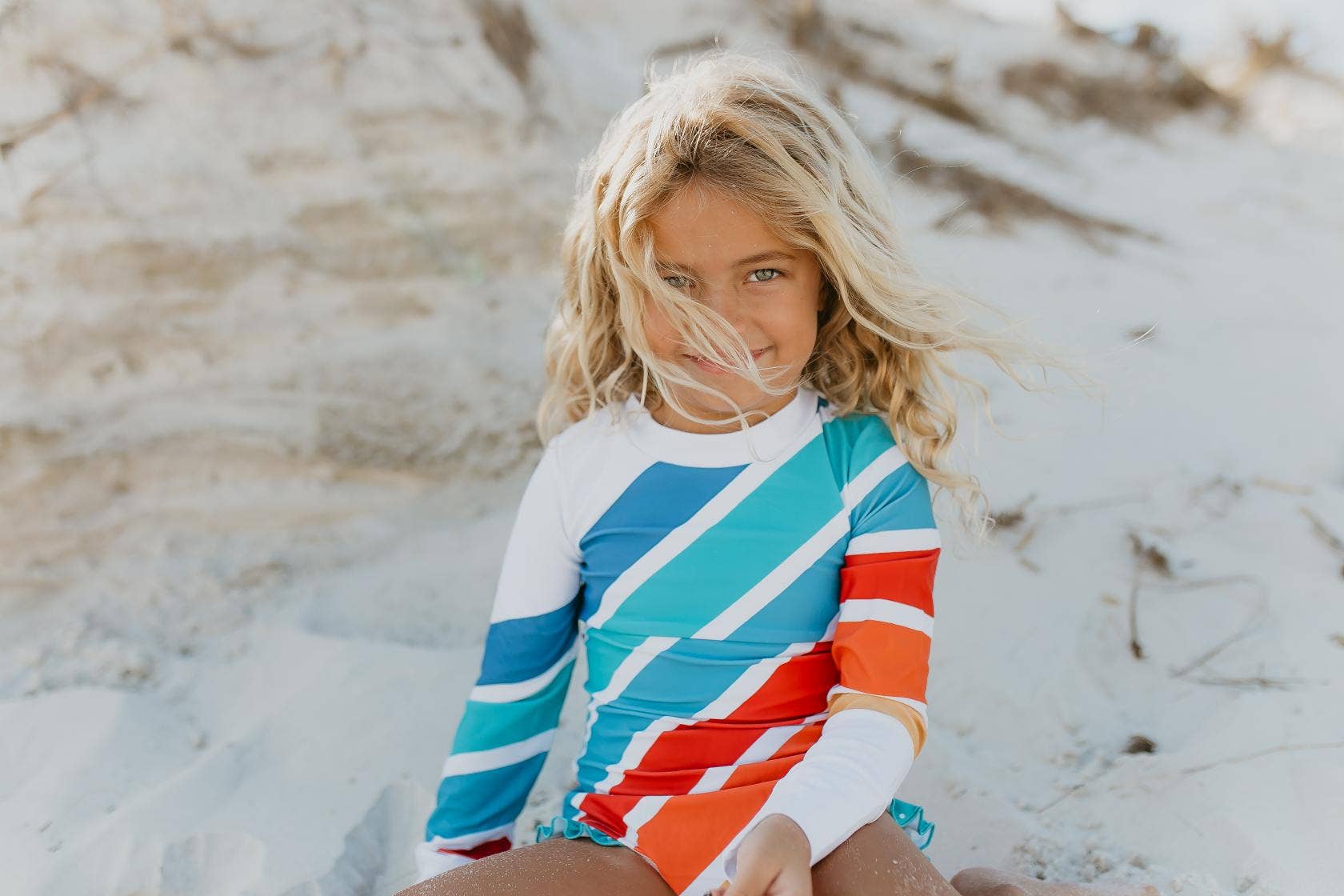 Kids Stripe Rainbow Zip Rash Guard One Piece Swimsuit