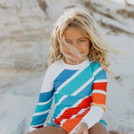 Kids Stripe Rainbow Zip Rash Guard One Piece Swimsuit