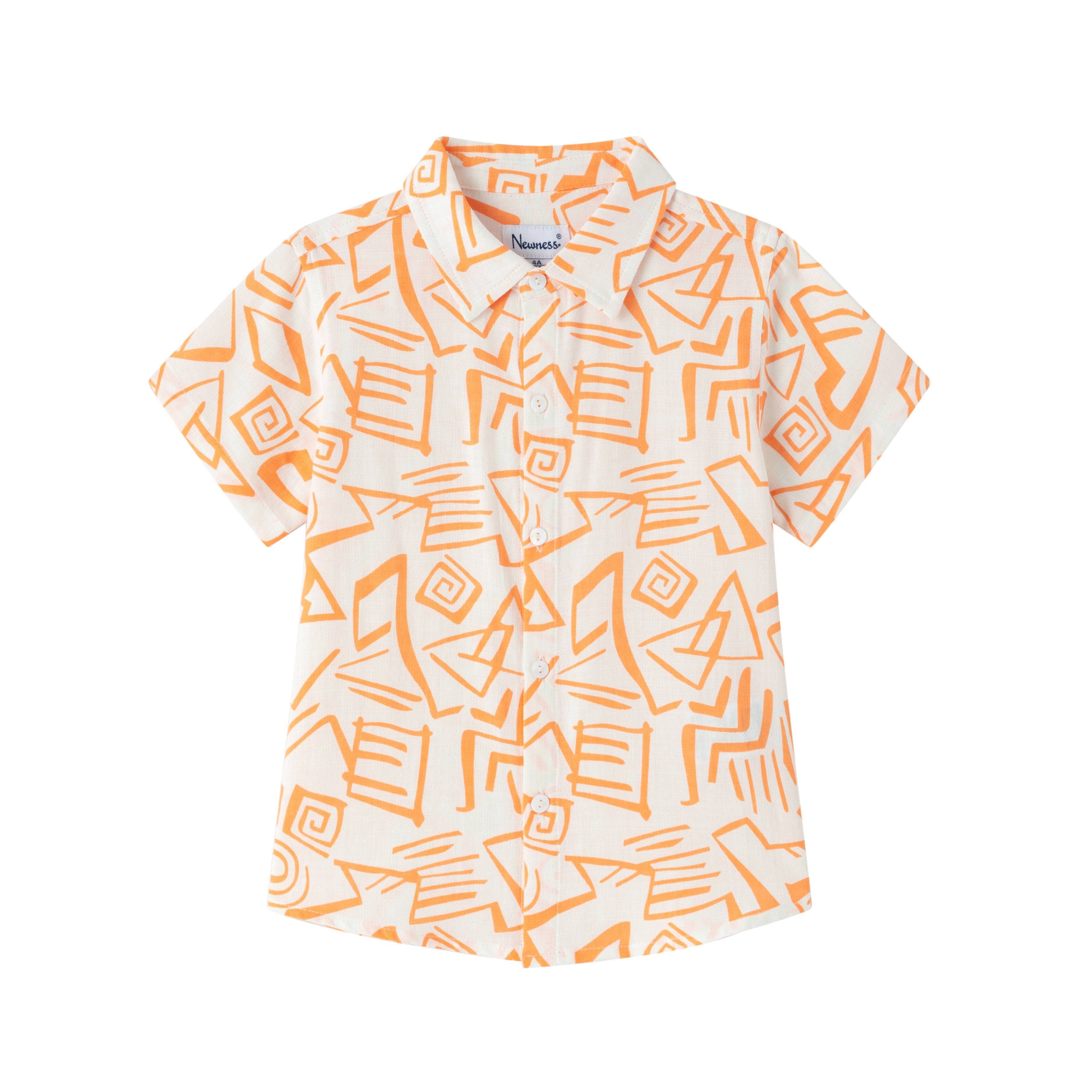 Boy's V-Neck Shirt - Orange Checkered NEWNESS