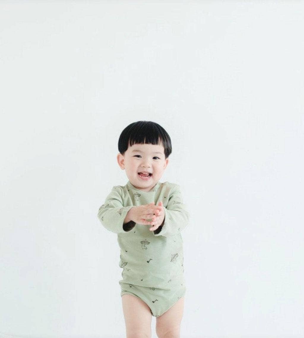 Organic Cotton Long Sleeve Onesie-Green Circus