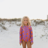 Kids Purple Mermaid Zip Rash Guard One Piece Swimsuit