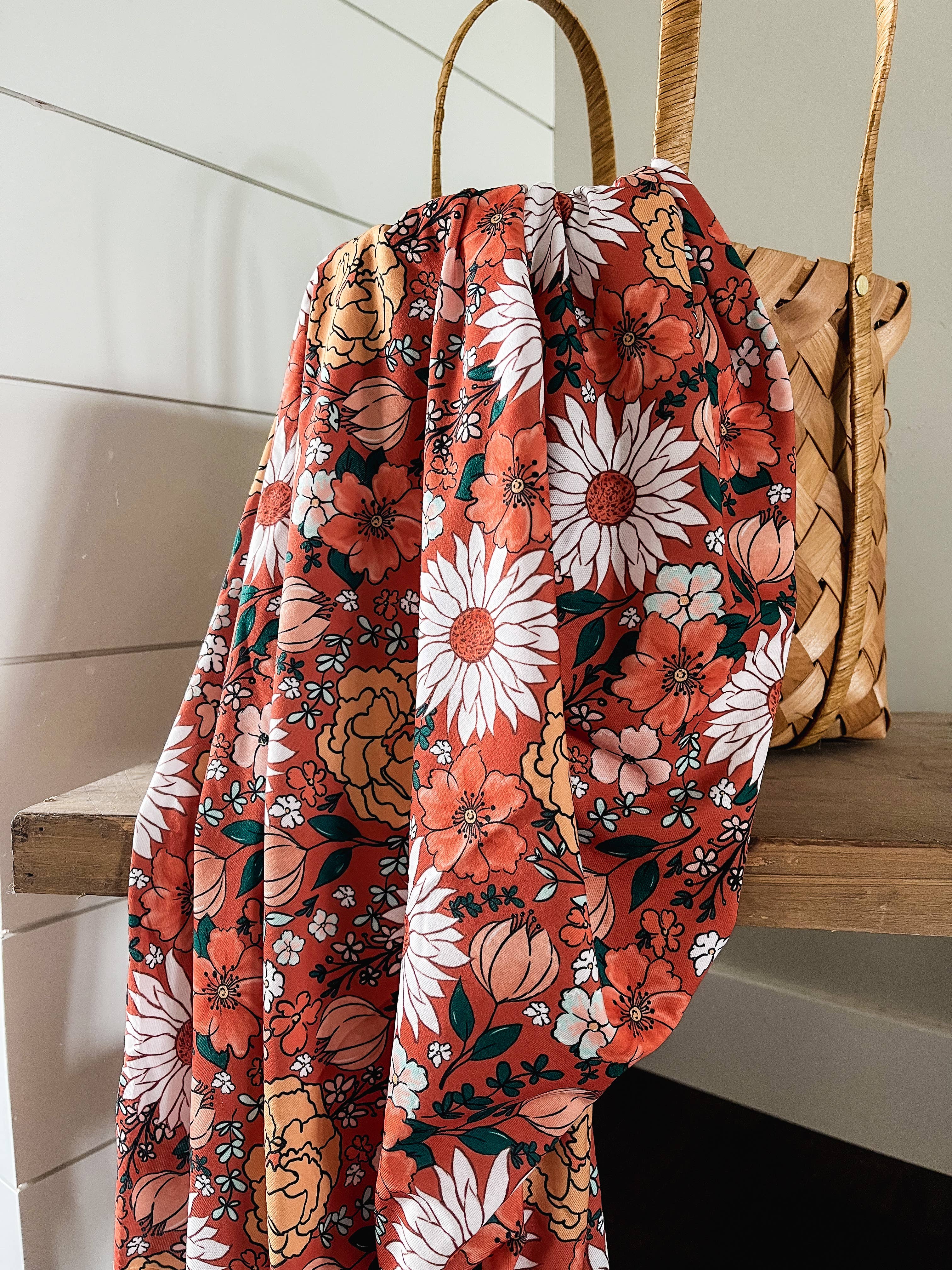 Swaddle Blanket - Rust Floral Garden