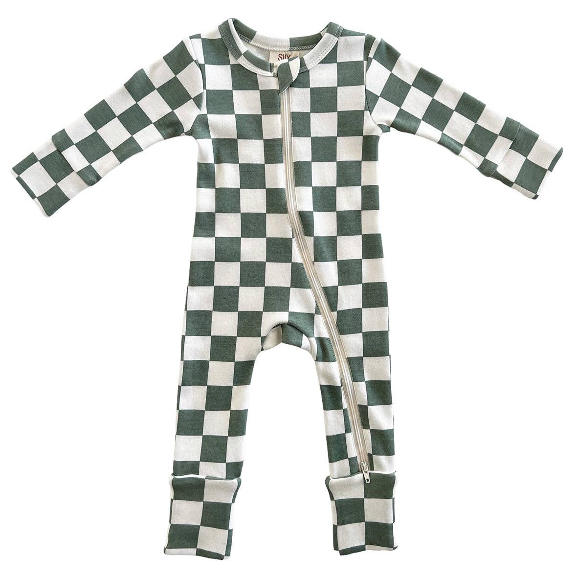 Matcha Milkshake Checkerboard / Organic 2-Way Zip Romper