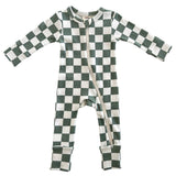 Matcha Milkshake Checkerboard / Organic 2-Way Zip Romper