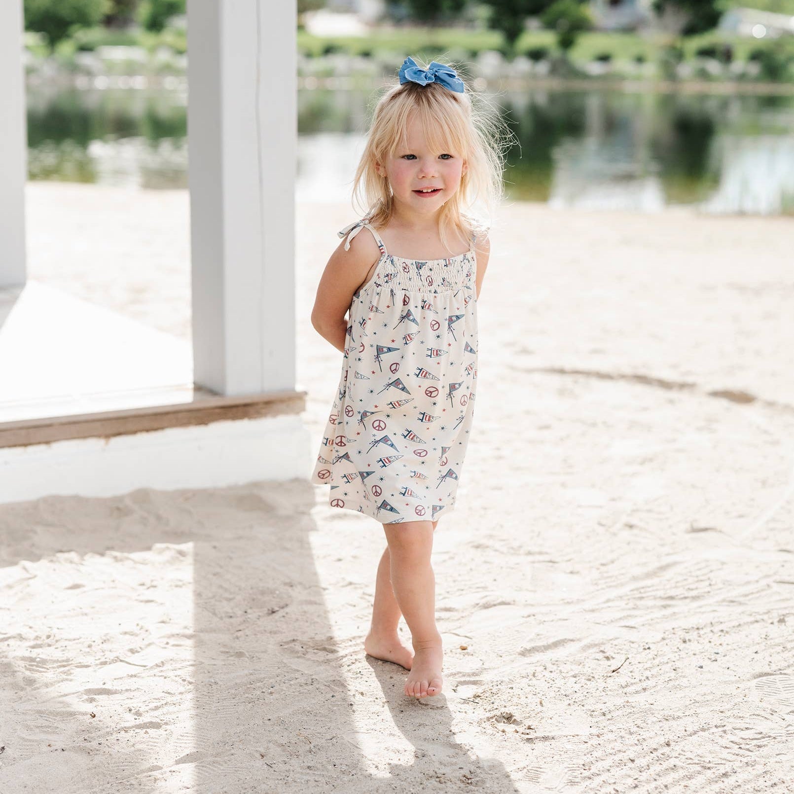 Americana Girl's Smocked Dress in USA Flag