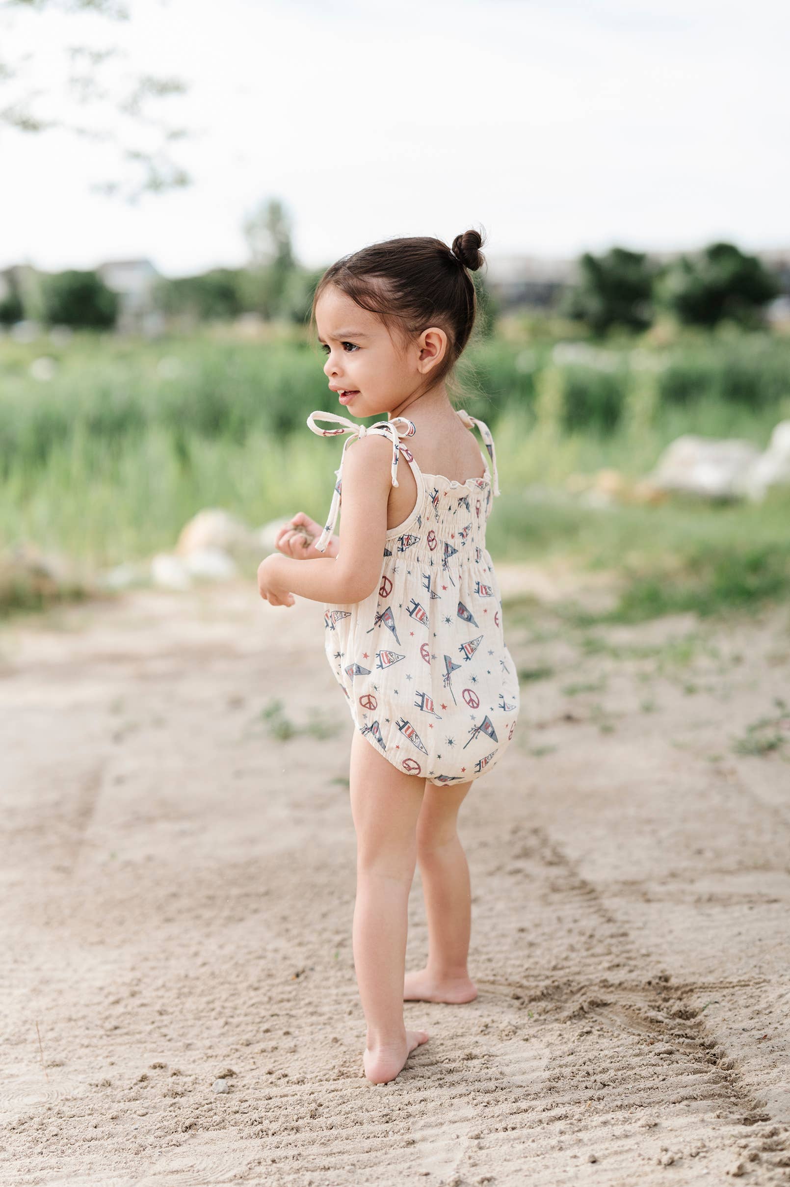 Americana Tie Smocked Bodysuit in USA Flag