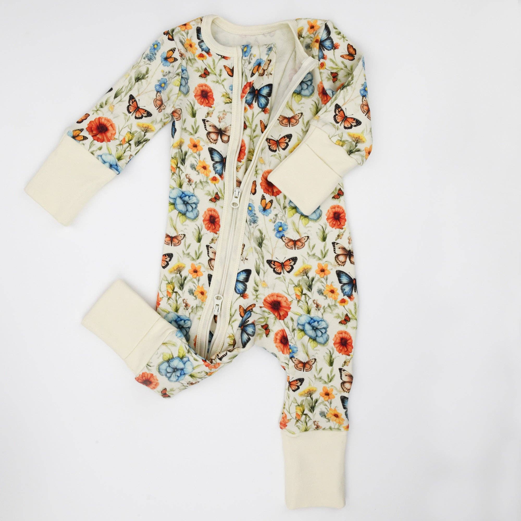 Organic Cotton Baby Pajamas 2-Way Zip Front Zipper Sleeper, Blossom: 0-3M