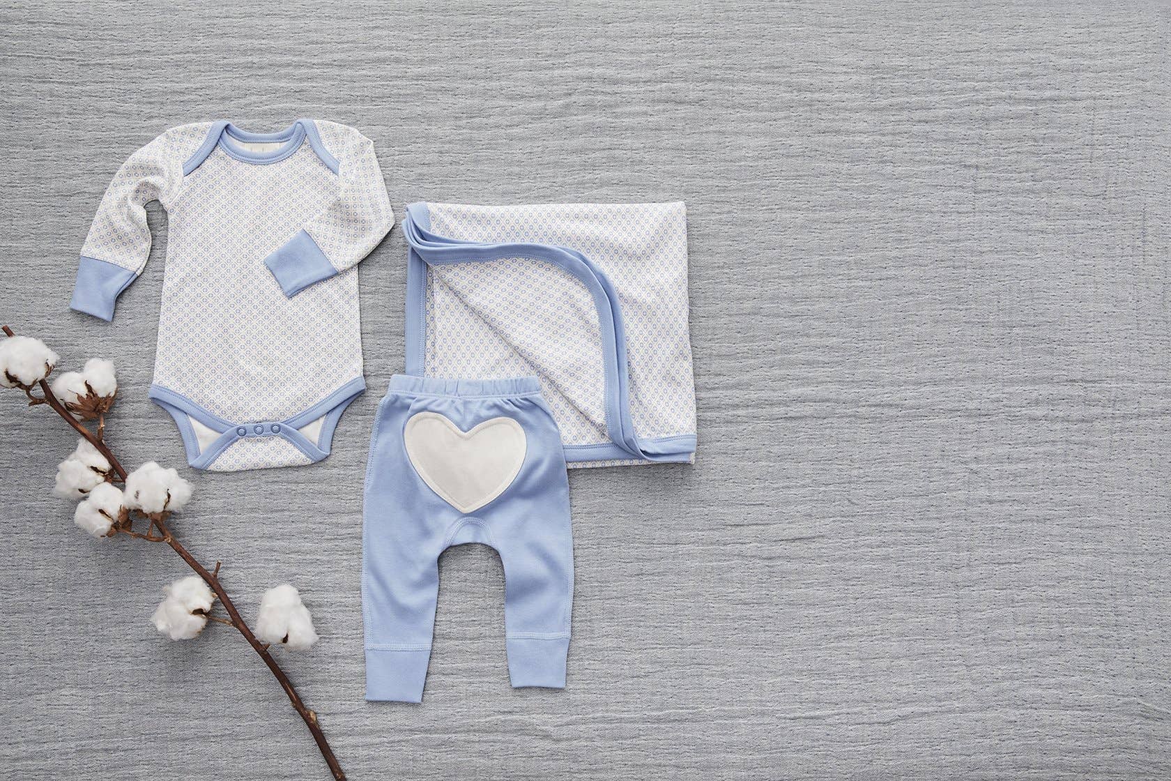 Little Baby Blue Long Sleeve Bodysuit: Blue / Grey / White