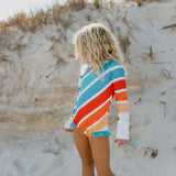 Kids Stripe Rainbow Zip Rash Guard One Piece Swimsuit