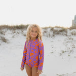 Kids Purple Mermaid Zip Rash Guard One Piece Swimsuit