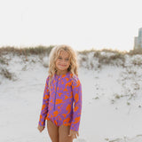 Kids Purple Mermaid Zip Rash Guard One Piece Swimsuit