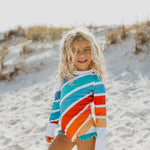 Kids Stripe Rainbow Zip Rash Guard One Piece Swimsuit