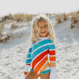 Kids Stripe Rainbow Zip Rash Guard One Piece Swimsuit