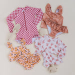 S24 D1: Girl's Two-Piece Ruffle Swim Set in Strawberry Check