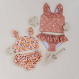 S24 D1: Girl's Two-Piece Ruffle Swim Set in Strawberry Check