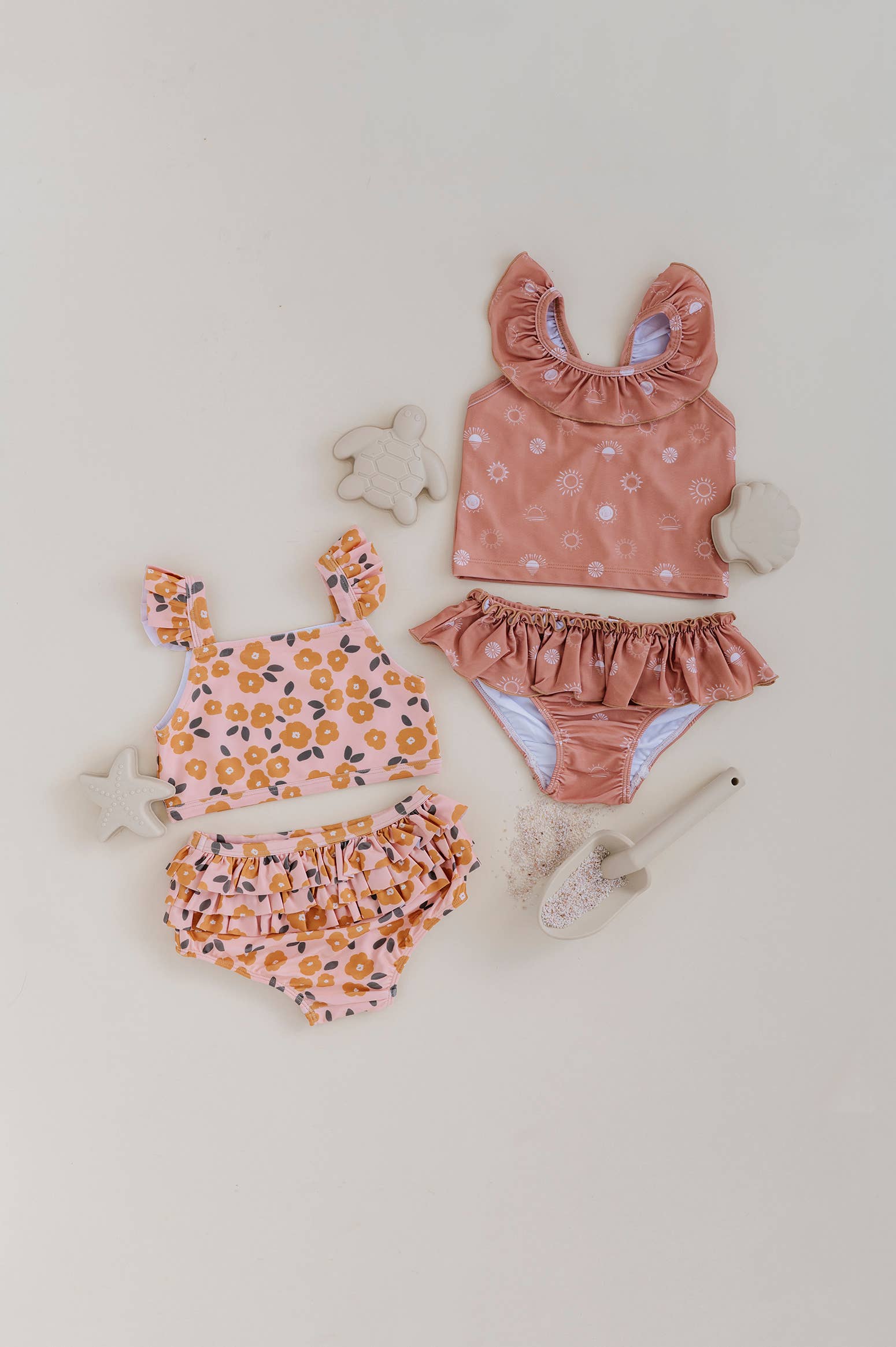 S24 D1: Girl's Two-Piece Ruffle Swim Set in Strawberry Check