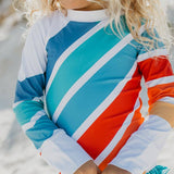 Kids Stripe Rainbow Zip Rash Guard One Piece Swimsuit