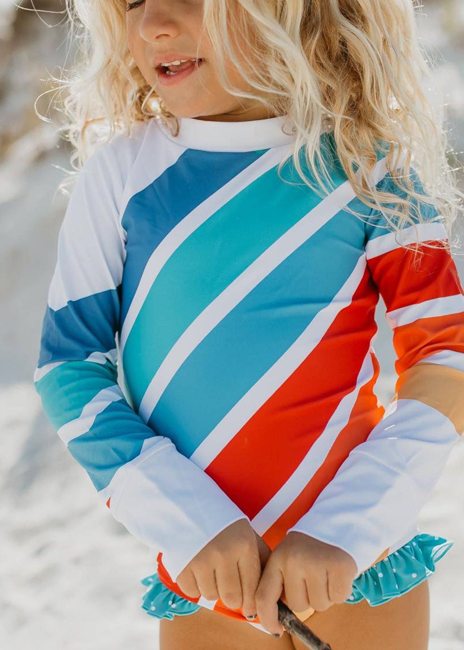 Kids Stripe Rainbow Zip Rash Guard One Piece Swimsuit