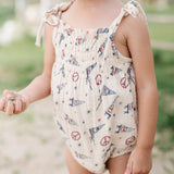 Americana Tie Smocked Bodysuit in USA Flag