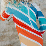 Kids Stripe Rainbow Zip Rash Guard One Piece Swimsuit