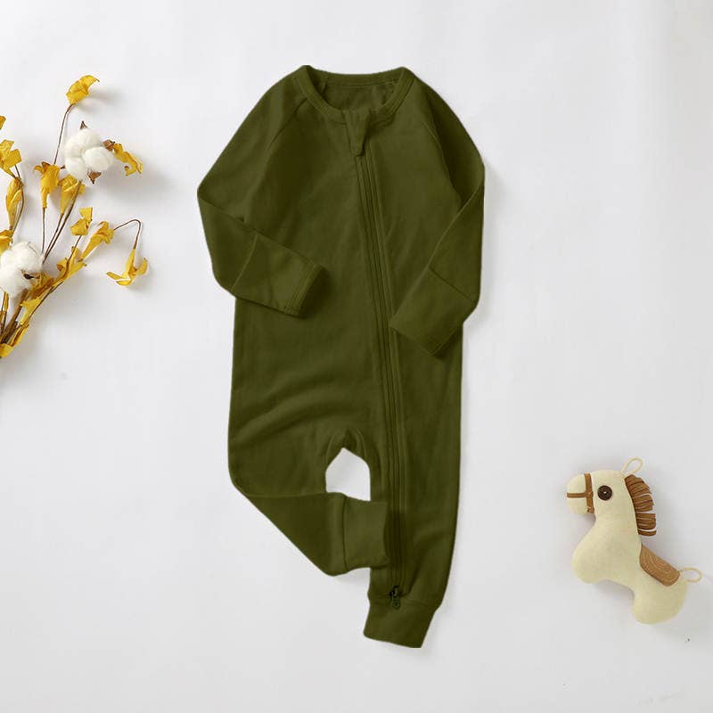 Organic Baby Zipper Sleeper in Olive | Baby Boy, Baby Girl