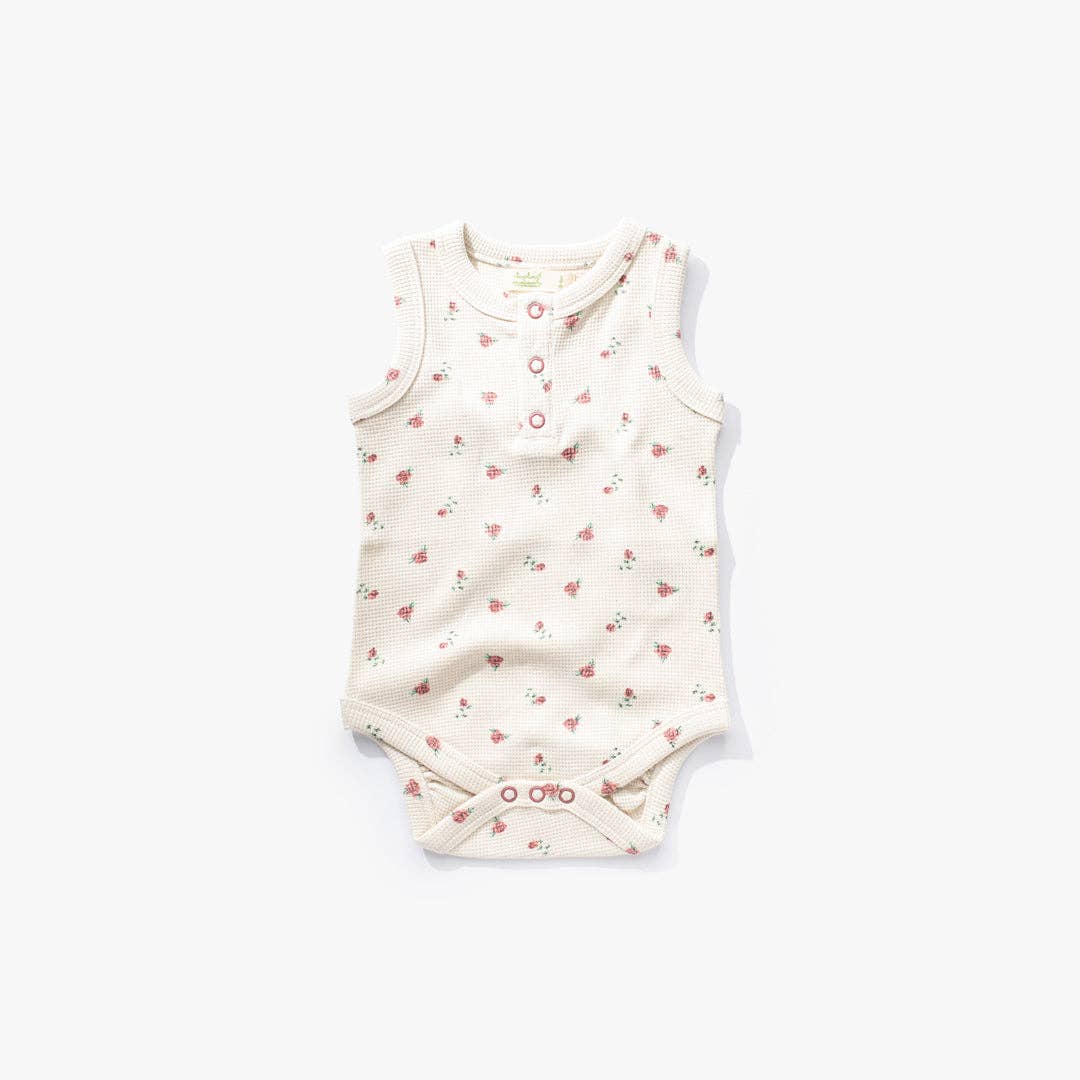 Winter Rose Waffle Tank Bodysuit: Pink / white