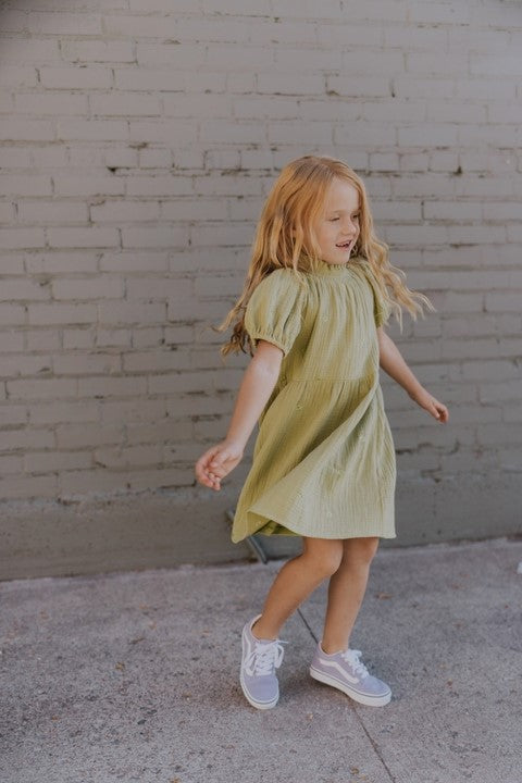 Puff Sleeve Dress in Green