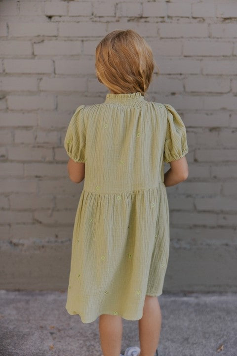 Puff Sleeve Dress in Green