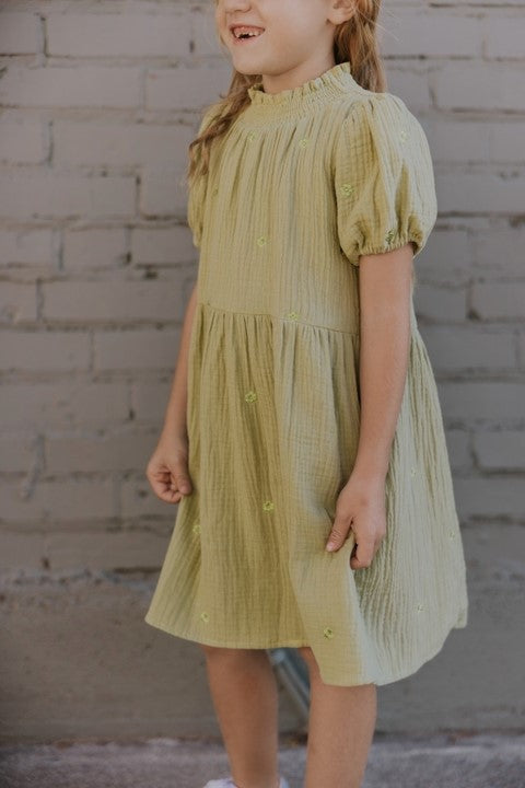 Puff Sleeve Dress in Green