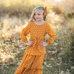 Mustard Polka Dot Tiered Bow Fall Maxi Dress