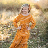 Mustard Polka Dot Tiered Bow Fall Maxi Dress